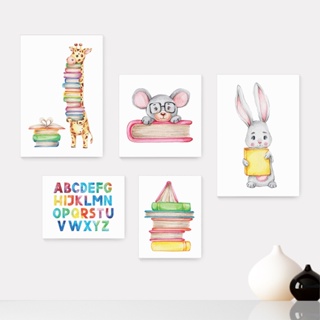 Kit 5 Quadros Decorativos Placas - Animais Livros Educação Escola Infantil Bebê Quarto Menino Menina - 323ktpl5 em Oferta na Shopee