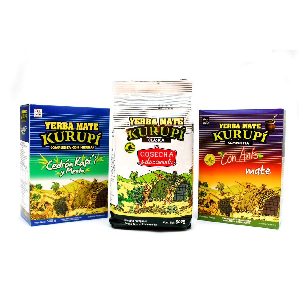 Kit Erva Mate Tereré Kurupi Capim Limão e Menta, Colheita Selecionada, Com Anis 500 grs x 3 Unidades.