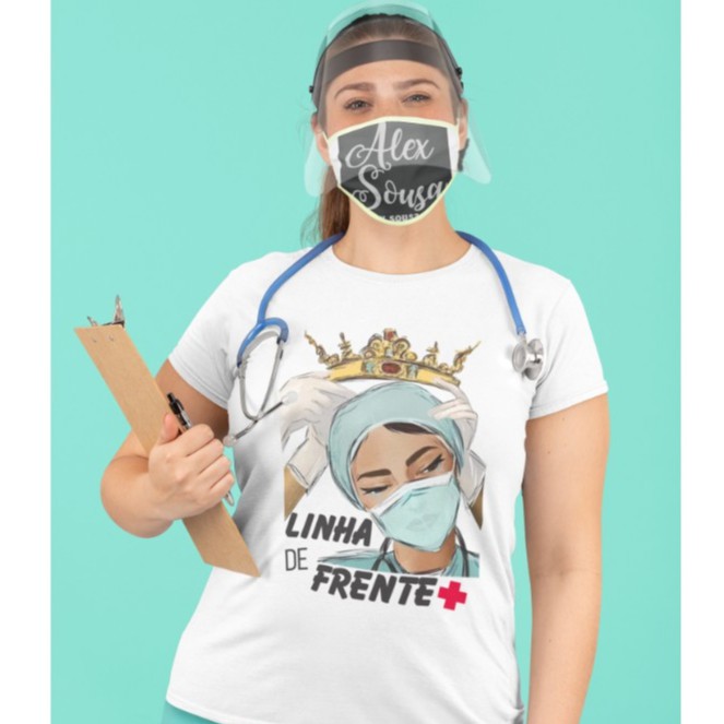 Camiseta Linha de frente enfermagem enfermeira médica medicina técnica em enfermagem fisioterapeuta