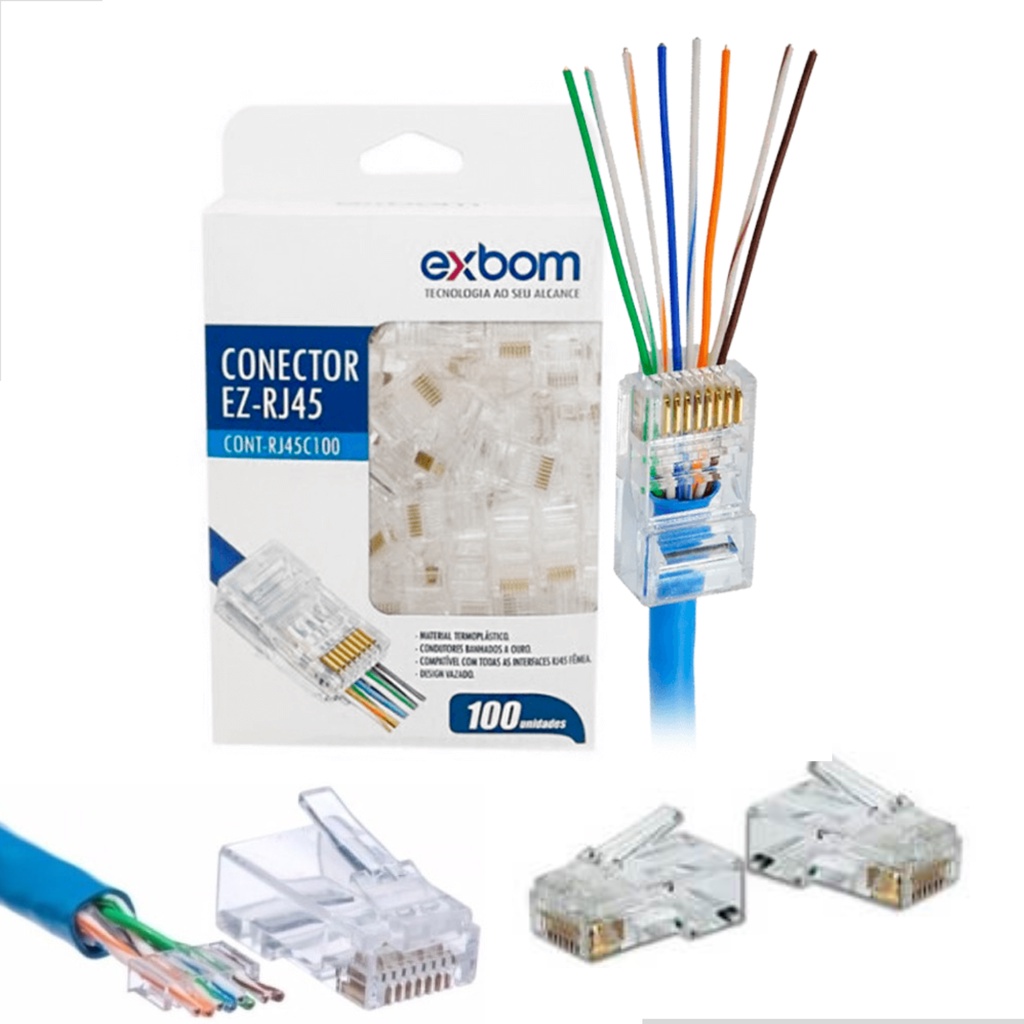Conector rj45 Com Trava do Conector Resistente Fios Passante | Shopee ...