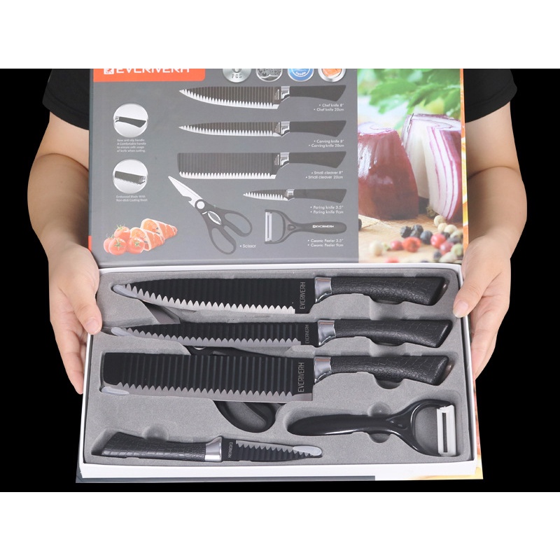 kit de faca/jogo de faca /inox jogo com 4 peças para cozinha utensílio +raspador inox + Tesoura Inox/churrasco/fesat/coz