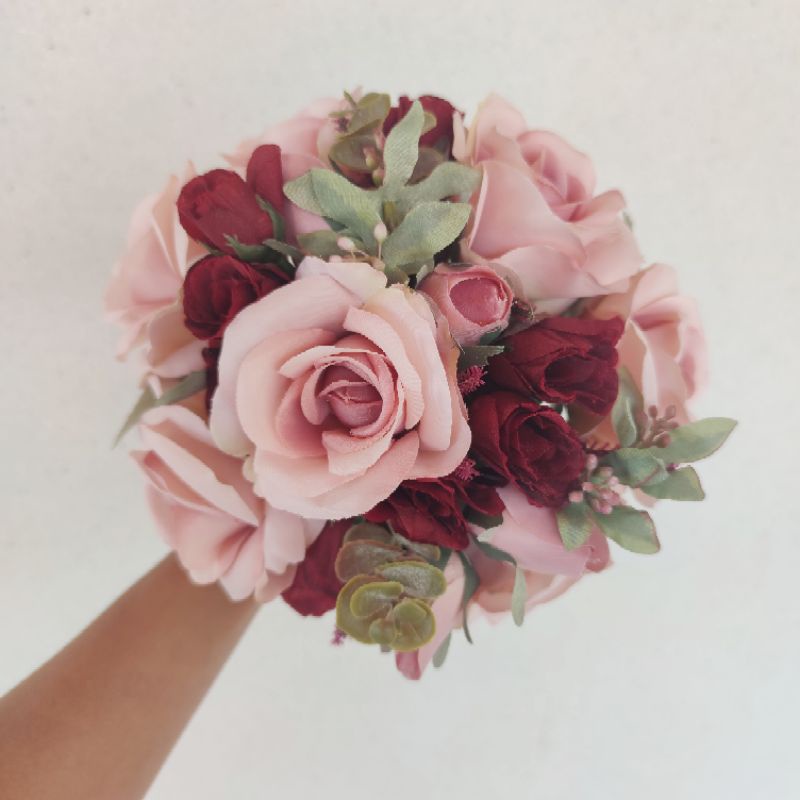 Buque de casamento noiva marsala e rose flores artificiais realistas |  Shopee Brasil
