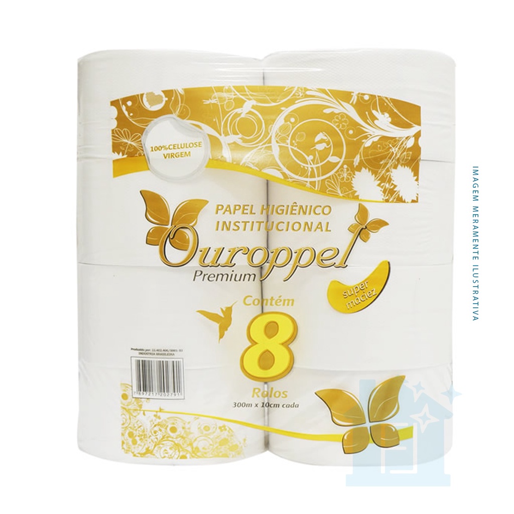 PAPEL HIGIENICO PREMIUM 100% CELULOSE 9CM 8X300MTS - OUROPEL
