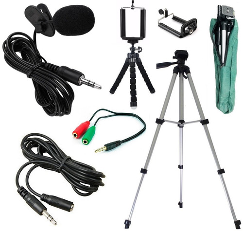 Kit Youtuber Microfone Lapela Celular + Extensão Tripé 1,30m BHK