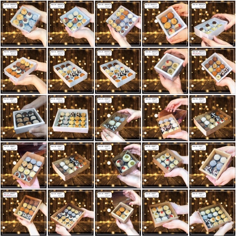 kit 10 caixas para doces com visor branca ou kraft + de 40 modelos//