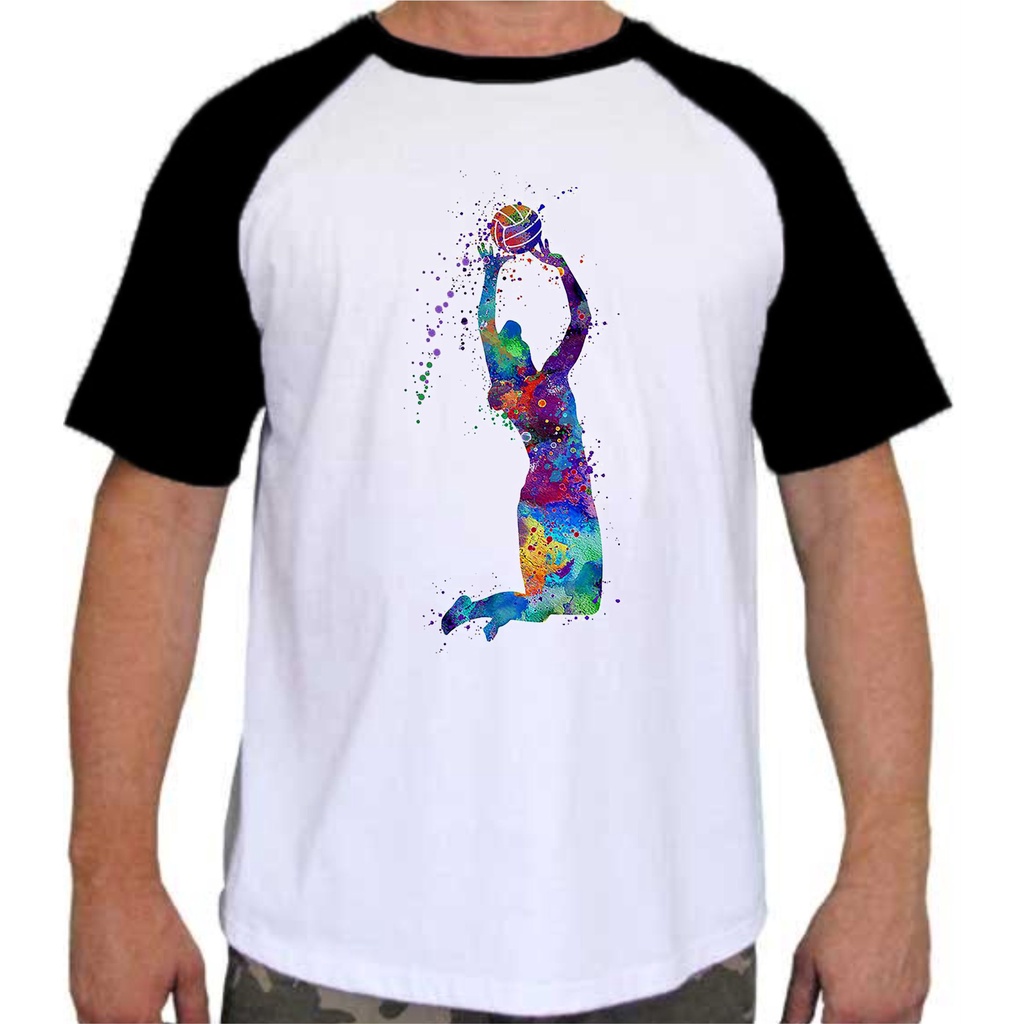 Camiseta Raglan Unissex ou Baby Look Raglan Estampa Esporte Volei 84