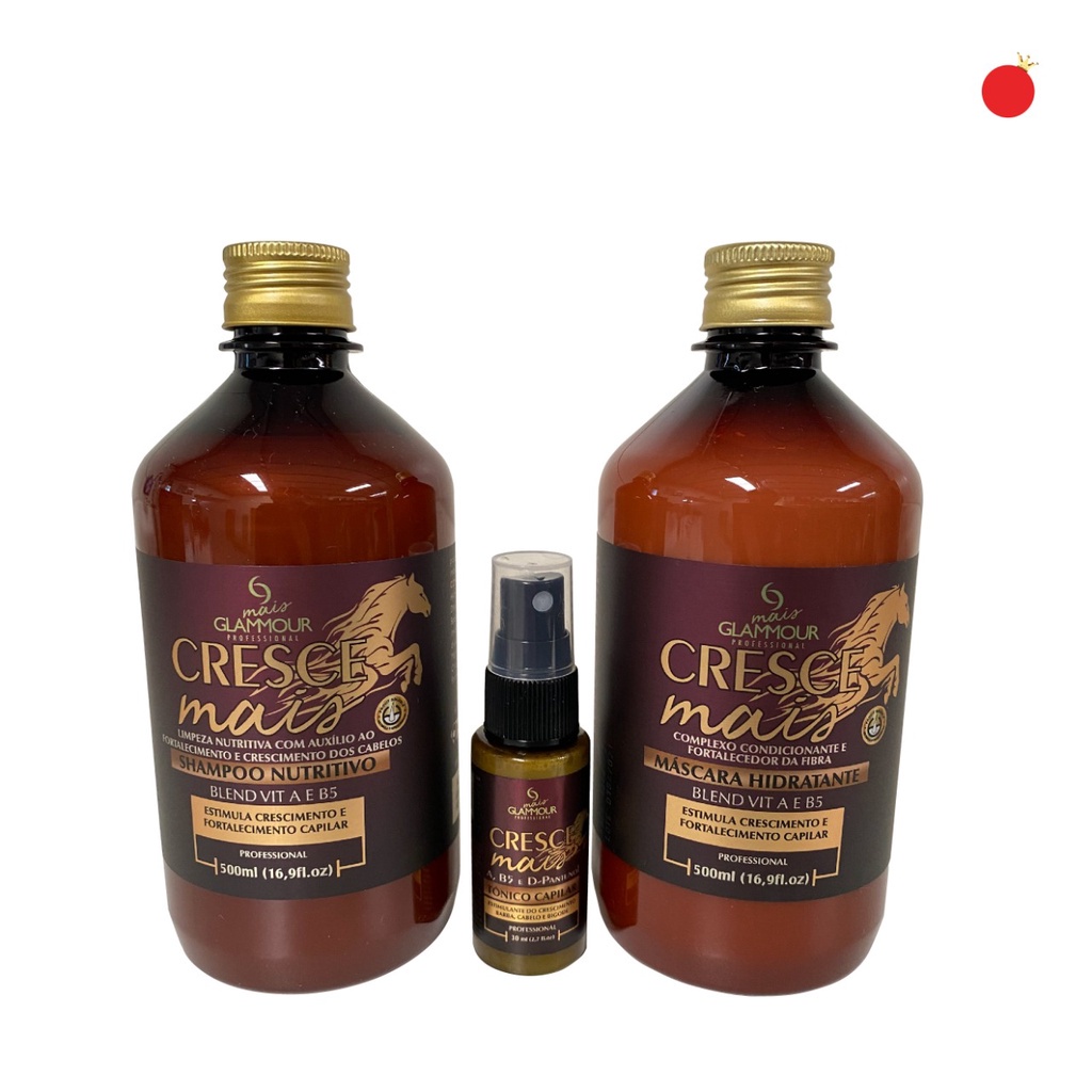 FRETE GRÁTIS - Kit Capilar Crescimento De Cabelo Cresce Mais Forte - Mais Glammour Professional Shampoo, Máscara Hidratante, Tônico Capilar