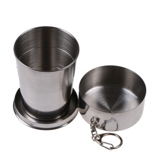 Chaveiro Copo Retrátil Dobrável De Aço Inox Viagem Camping