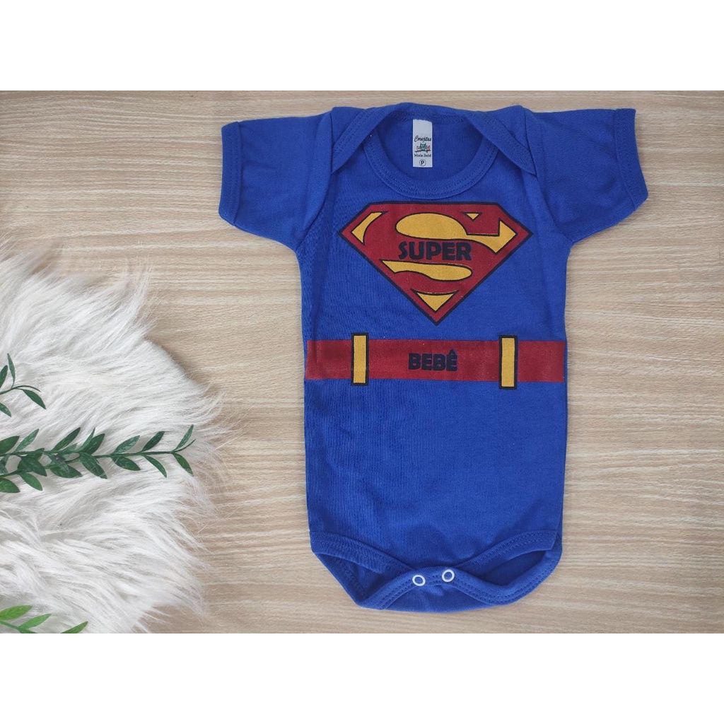 Body Super Man para bebê personagens body neném temático super homem barato azul promoção menino super men herói