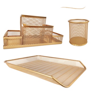 Kit Escritório Porta Caneta, Organizador de Mesa, Bandeja Organizadora Dourado em Oferta na Shopee