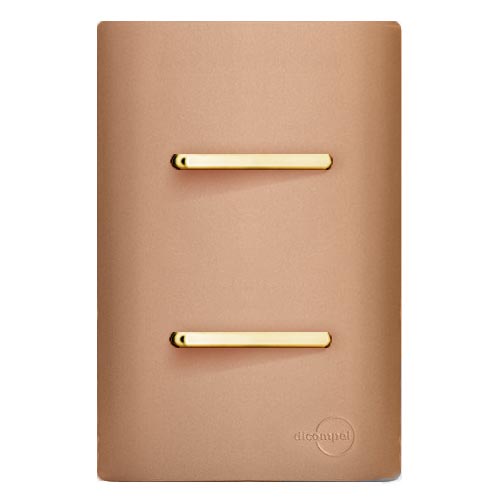 CJ INTERRUPTOR DUPLO ( 1 SIMPLES + 1 PARALELO ) COM SUPORTE 4X2 - DICOMPEL NOVARA OURO ROSE GOLD