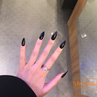 SAYANG 24pçs Puro Preto Vestir Parágrafo Longo Moda Patch Pregos Falsos Poupa Tempo De Unhas Usáveis