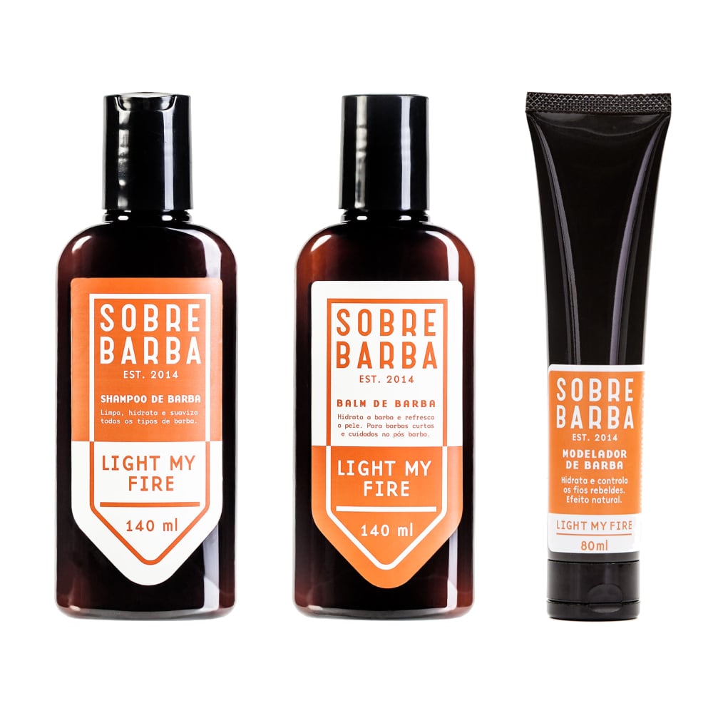 Kit Shampoo, Modelador e Balm Para Barba Light My Fire Sobrebarba