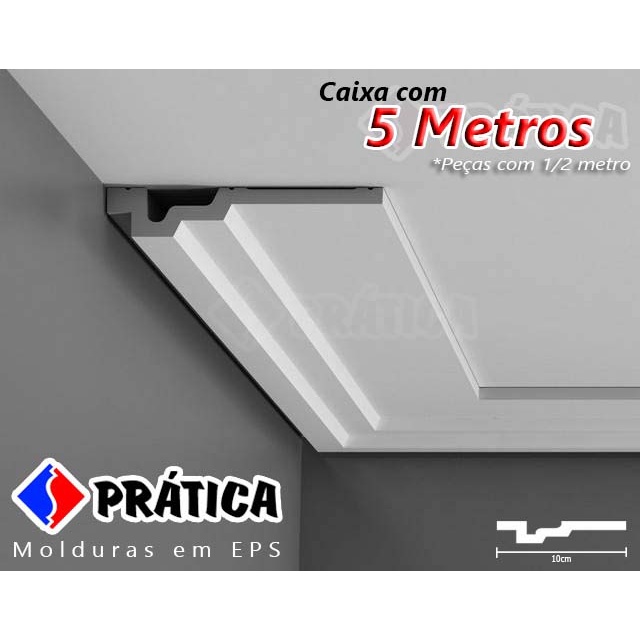 Caixa com 5 metros - Simulação de Rebaixo de Teto Moldura de Teto de Isopor EPS - Imita Gesso