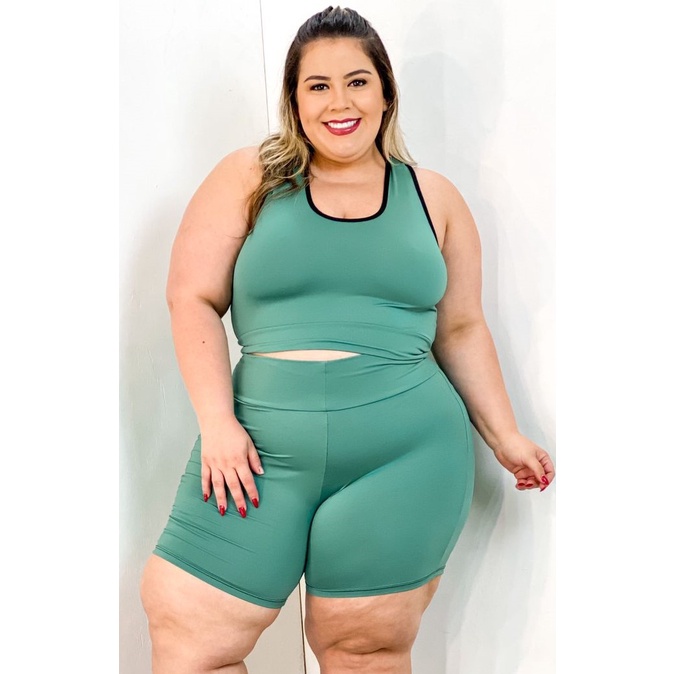 Conjunto Fitness Plus Size Para Academia Malha Suplex GG e XG Calça Legging  + Top