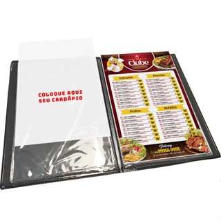 10 Pasta cardápio com 6 bolsas, para 10 folhas,  (16x22,5x1 cm) bolsa (15,5x21,3cm) em Oferta na Shopee