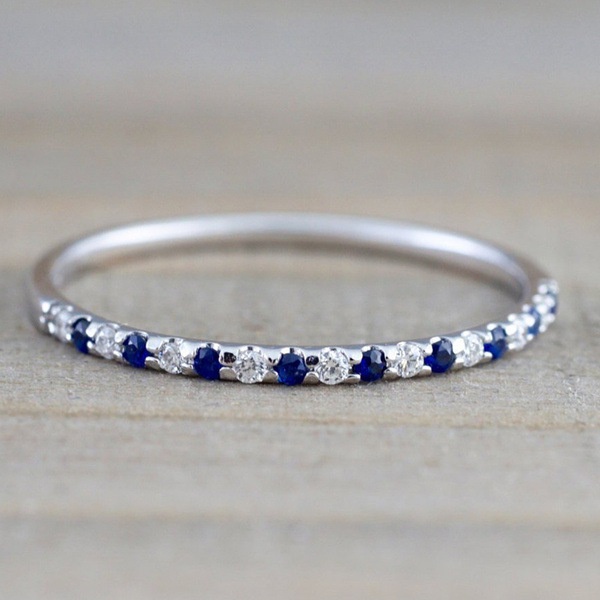 S925 Sapphire Anel Simples Elegante Acessórios de Moda