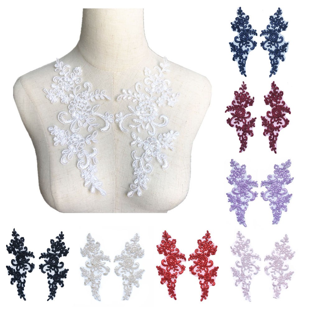 2 Pçs Bordado Flor Tecido Renda Apliques Net Guarnição Costura Motivo Casamento DIY em Oferta na Shopee