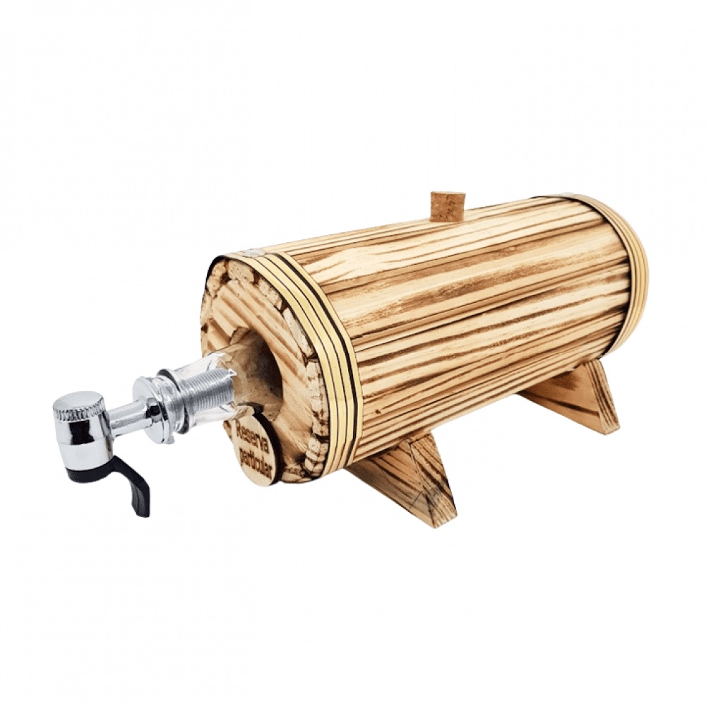 Pingômetro Madeira Formato Barril Artesanal Para Cachaça Vinho Garrafa Vidro 1 Litro RES1L