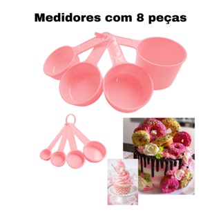 Medidores xicaras e colheres rosa  - 8 peças em Oferta na Shopee
