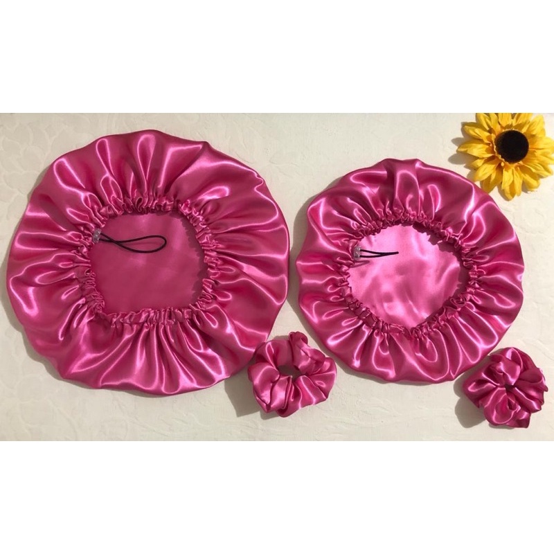 Kit Touca de Cetim Gloss Mãe e Filha Ajustável e Dupla Face Protetor de Cabelo Antifrizz