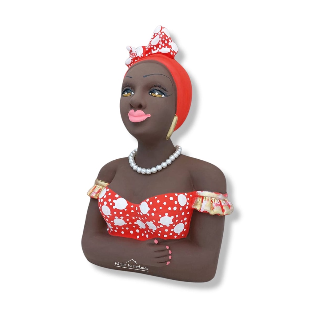 Boneca Namoradeira Africana Decoração Busto Enfeite Janela Sacada Varanda Em Gesso - Laço Vermelha