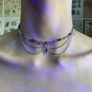 Gargantilha fairycore Aço Inox choker cottagecore roxa acessório Aesthetic Alternativa Corrente Colar Vitoriana Fada
