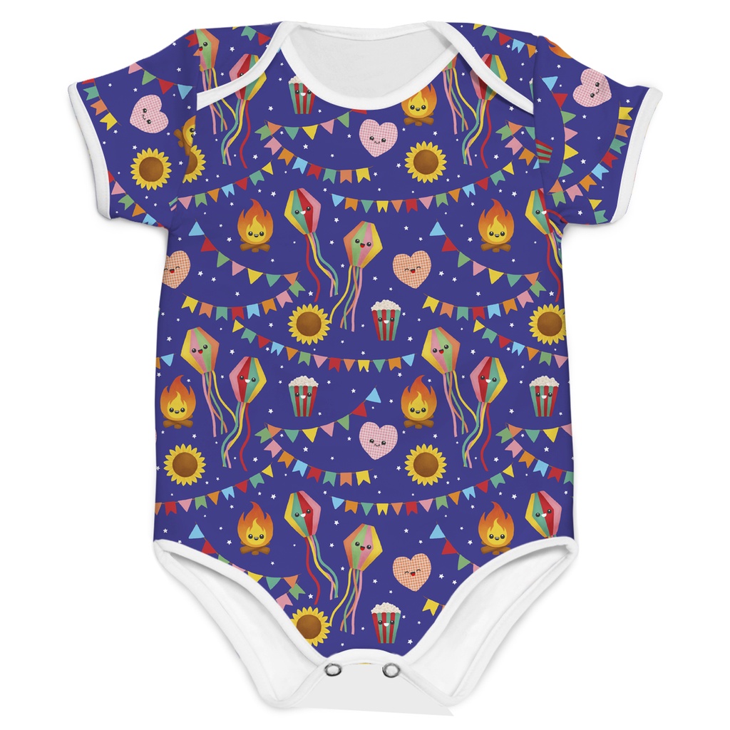 Body Bebê Menina Manga Longa Festa Junina Bandeirinha Solar 50+