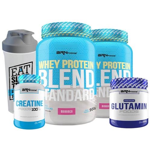 Kit 2x Whey Protein Blend 900g + Glutamina + Creatina + Coqueteleira - BRNFOODS - Pronta Entrega