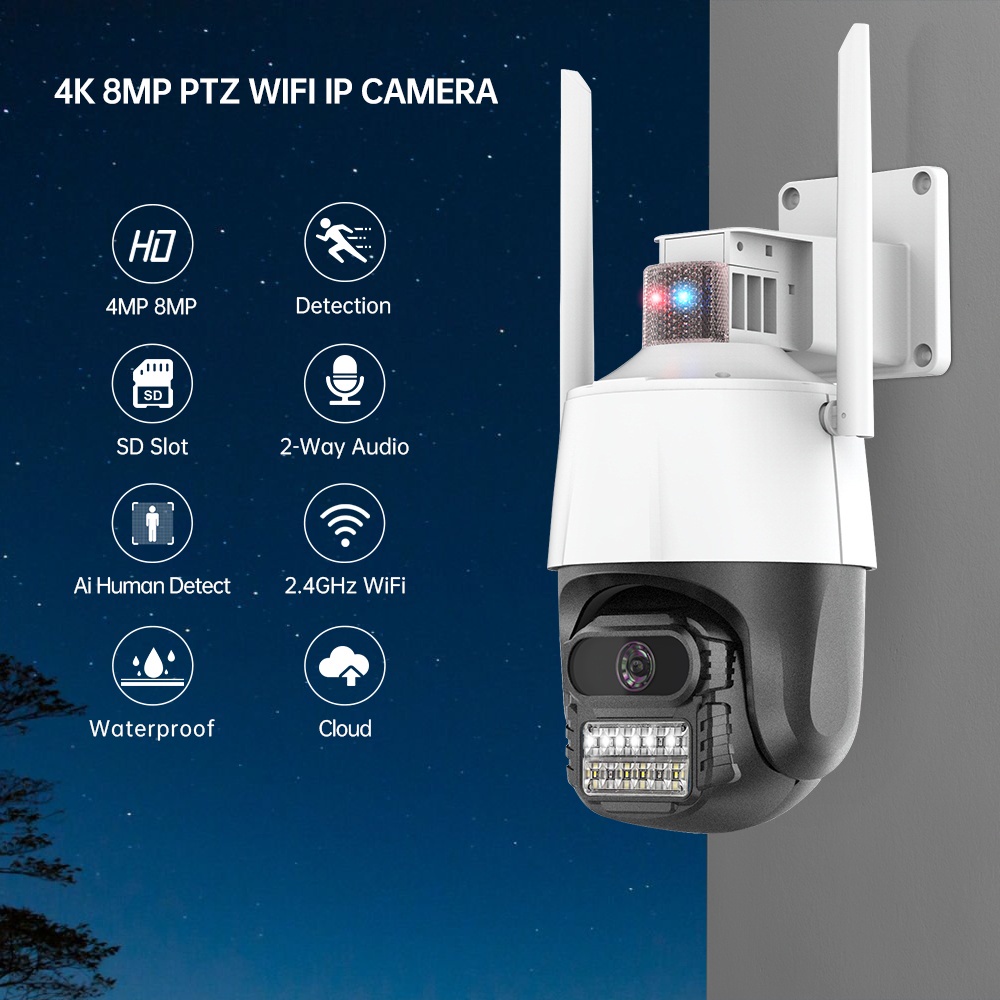 Câmera ANBIUX 4MP WiFi IP PTZ Com Alarme Anti-Roubo Sirene Humano ...