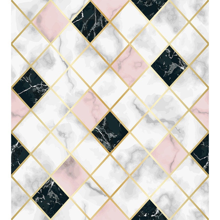 Papel De Parede Azulejo Mármore Branco Rose E Preto 3,50 Mts - Home & Living