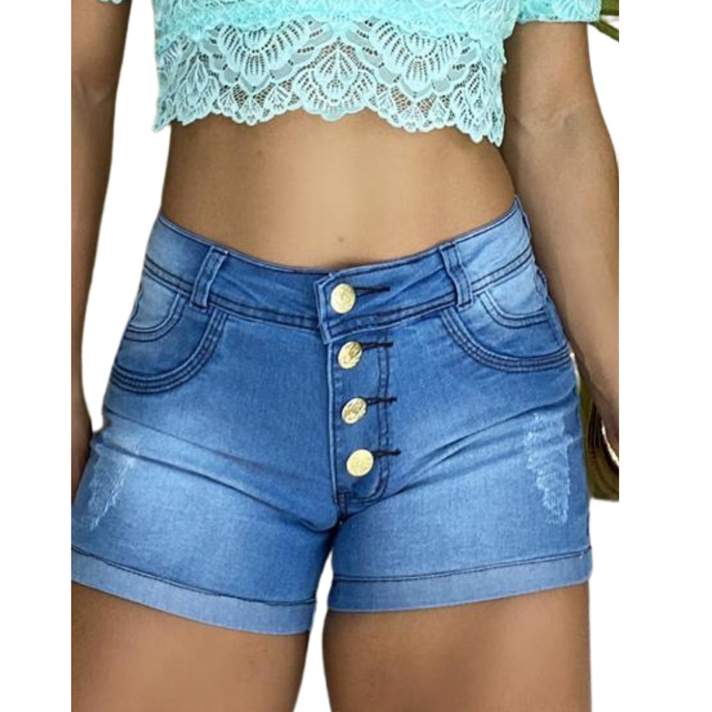 Short Jeans Feminino Cintura Alta Short Jeans Meia Coxa com Lycra