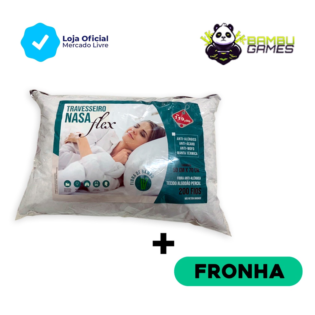 Travesseiro NASA Branco Alto Não afunda Macio Confortável + Pacote 1 Fronha Microfibra 70x50cm