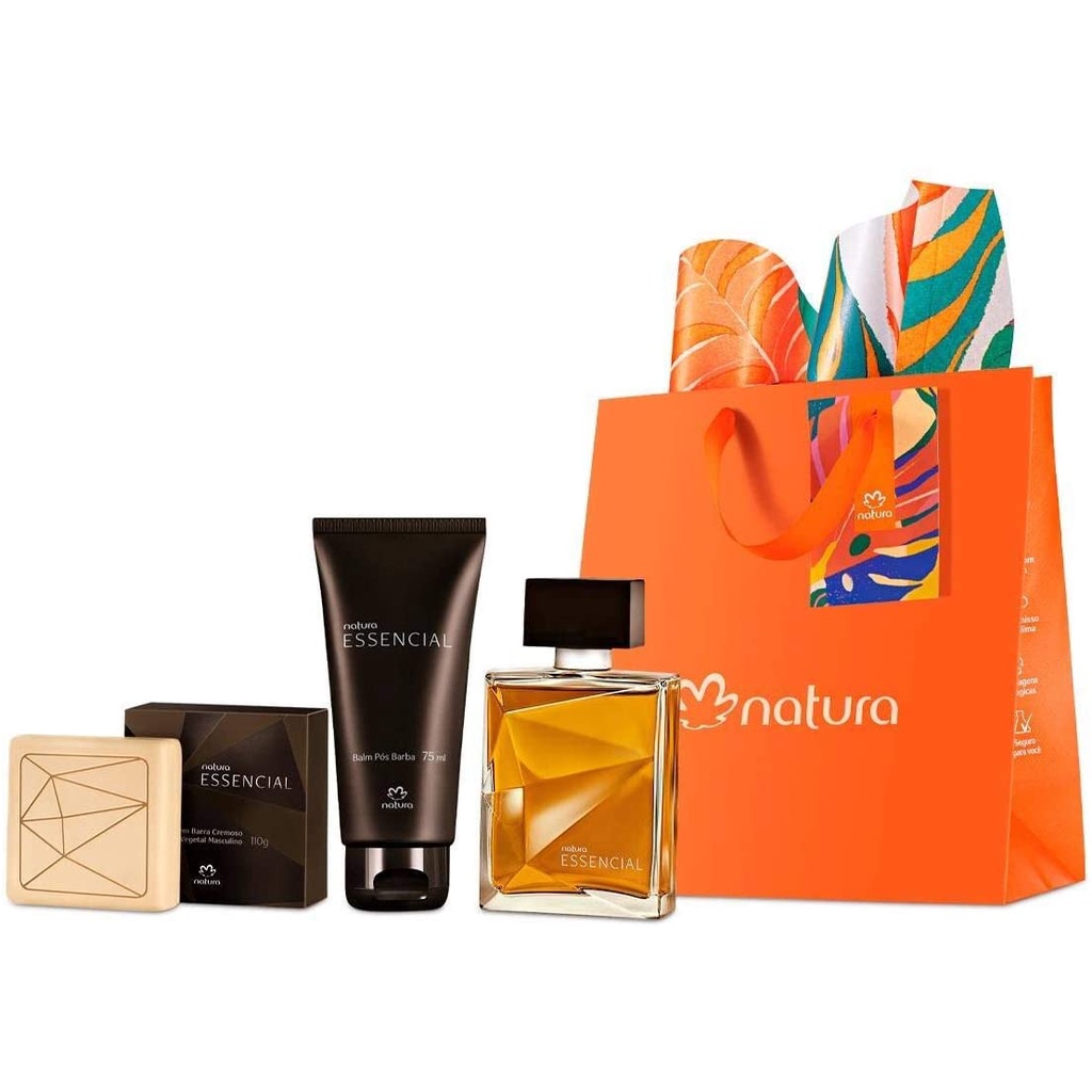 Kit Presente Natura Essencial Masculino Tradicional : 1 deo Parfum 100 ml + 1 Balm Pós Barba 75 g + 1 Sabonete Barra 110.800 g + Sacola De Presente
