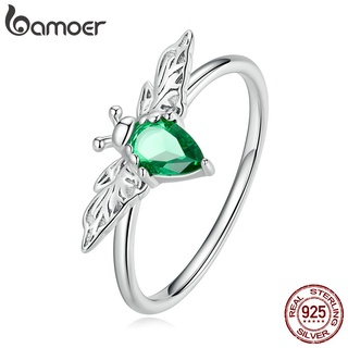 Anel Bamoer 925 Prata Pequena Abelha Esmeralda Bijuteria Para Mulheres Fashion Acessórios