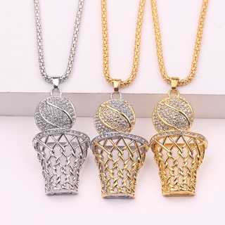 Hip Hop Iced Out Quadro De Basquete Pingente Colares Masculinos Da Cor Do Ouro Do Metal Esportes Homens Colar De Jóias Longo Colar