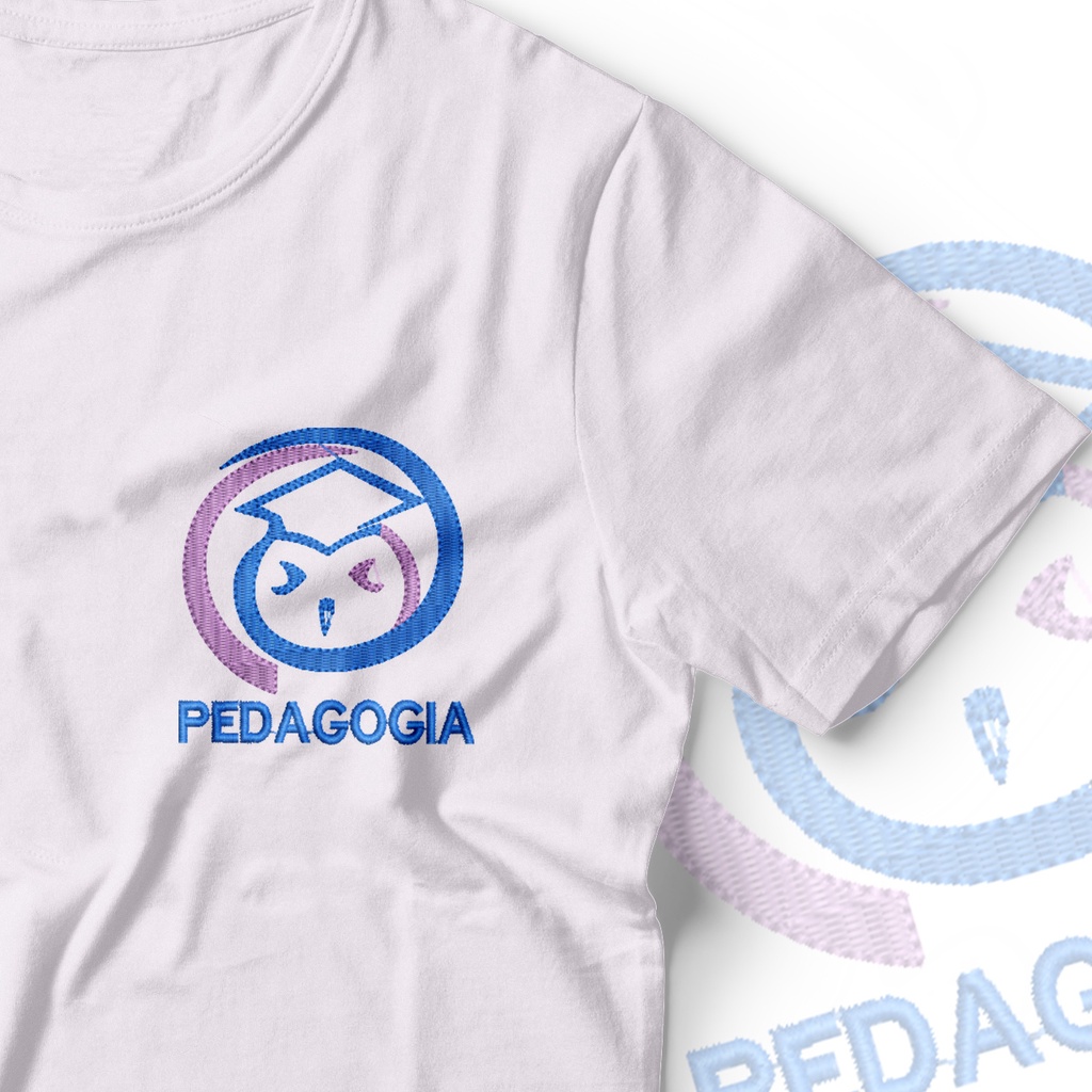 Camisa Pedagogia Bordada Símbolo Pedagogia em Malha PV Antipiling Faculdade de Pedagogia Pedagoga