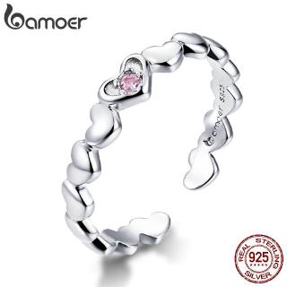 BAMOER Heart To Heart Fashion Adjustable Ring For Female Authentic 925 Silver