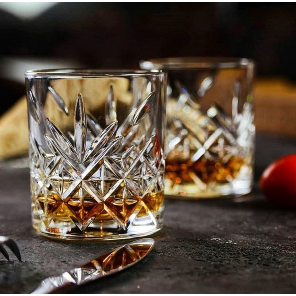 Copo De Vidro Para Whisky Destilados Drinks Bebidas Em Geral Transparente Borda Dourada