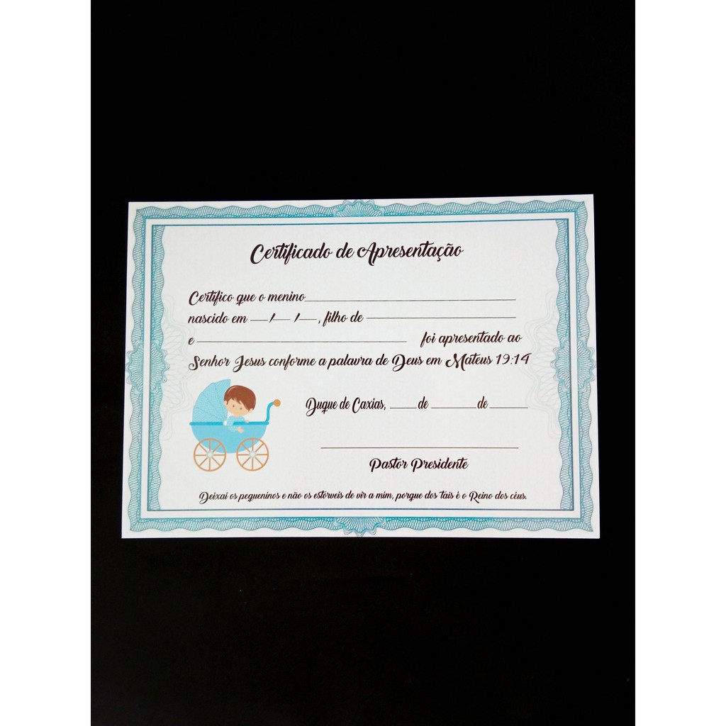 Detalhes do Certificado de Batismo Apresentação  Senhor Jesus de bebê e crianças Igrejas batismo