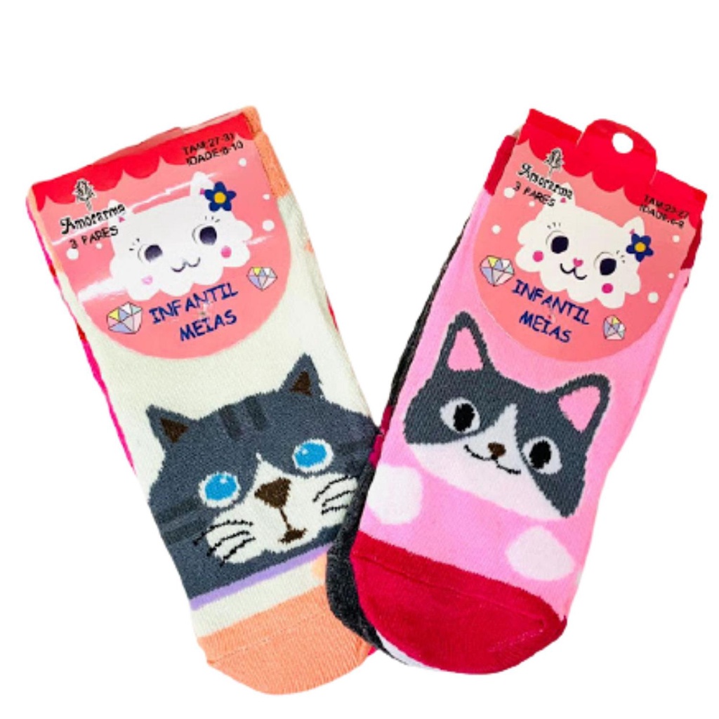 Kit 12 Pares Meia Infantil Menina Cano Médio Super Antiderrapante Algodão Super Confortável