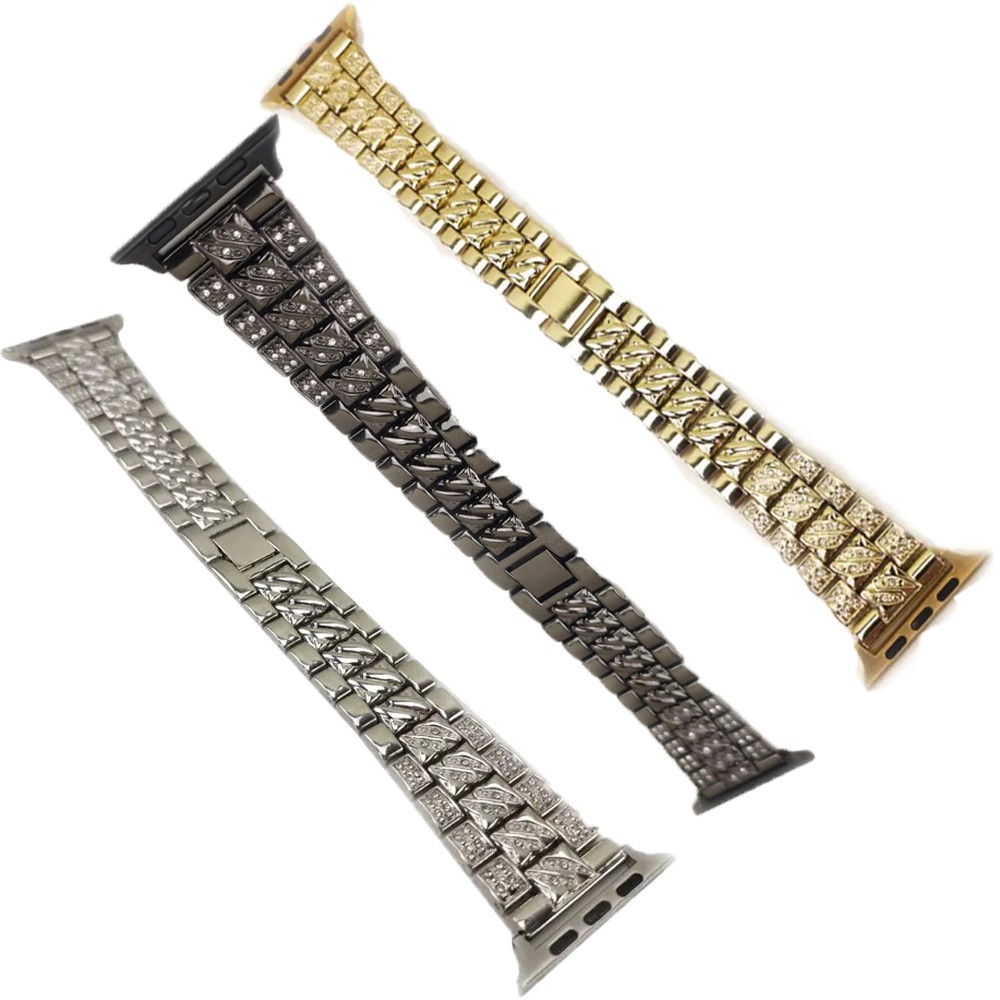 Kit 3 Pulseiras Smartwatch Luxo Pedra Strass Smartband Aço 3 Elos Relogio inteligente