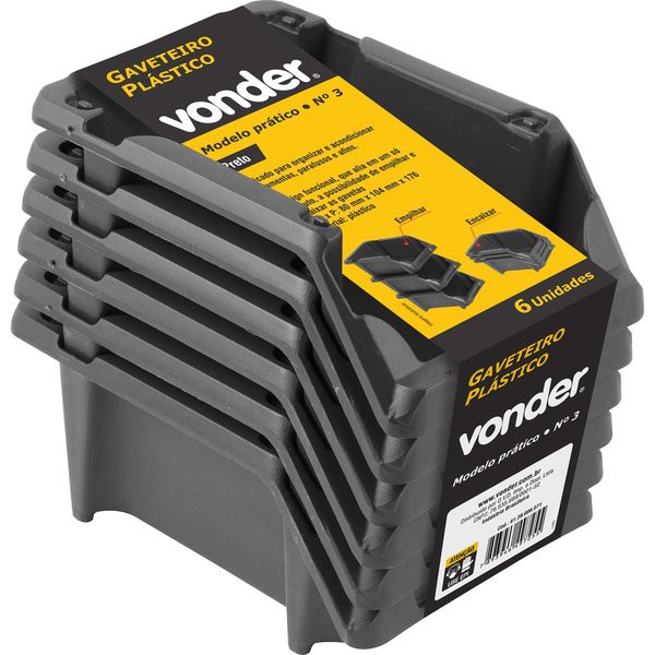 Gaveteiro Plástico, Jogo Com 6 Peças, Modelo Prático, nº 3, Preto, VONDER em Oferta na Shopee