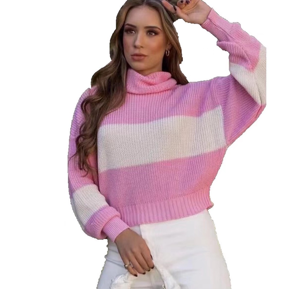 Blusa Feminina Cropped Trico Gola Boba Alta Tendência Inverno