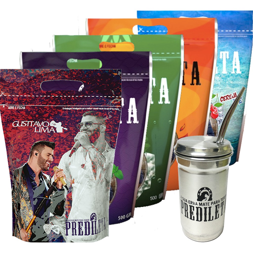 Kit Tereré 5 Ervas Predileta 500gr + Copo Personalizado + Bomba