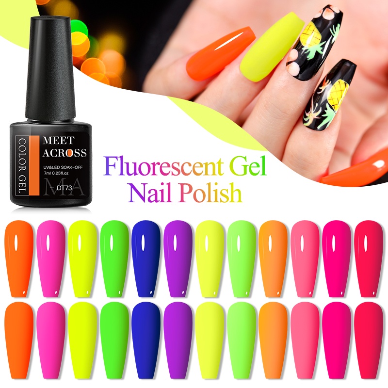 MEET ACROSS Fluorescente Cola Colorida Esmalte Em Gel 7ml UV LED Semi Permanente Soak Off Gel Polygel Para Unha