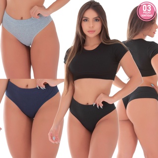 Kit 3 Tangas Fio Duplo Cintura Alta Algodão Penteado