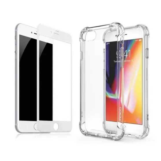 IPhone 7/8 Kit Capa Anti-Impacto + Película Vidro Temperado 3D - Branco