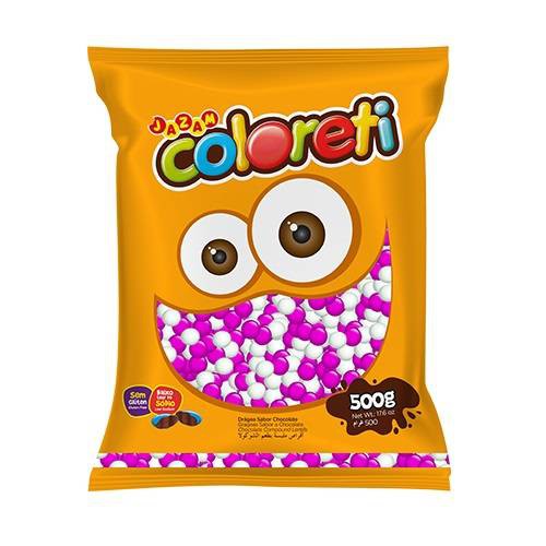 Confeito De Chocolate Coloreti 500g - Jazam - Branco e Rosa