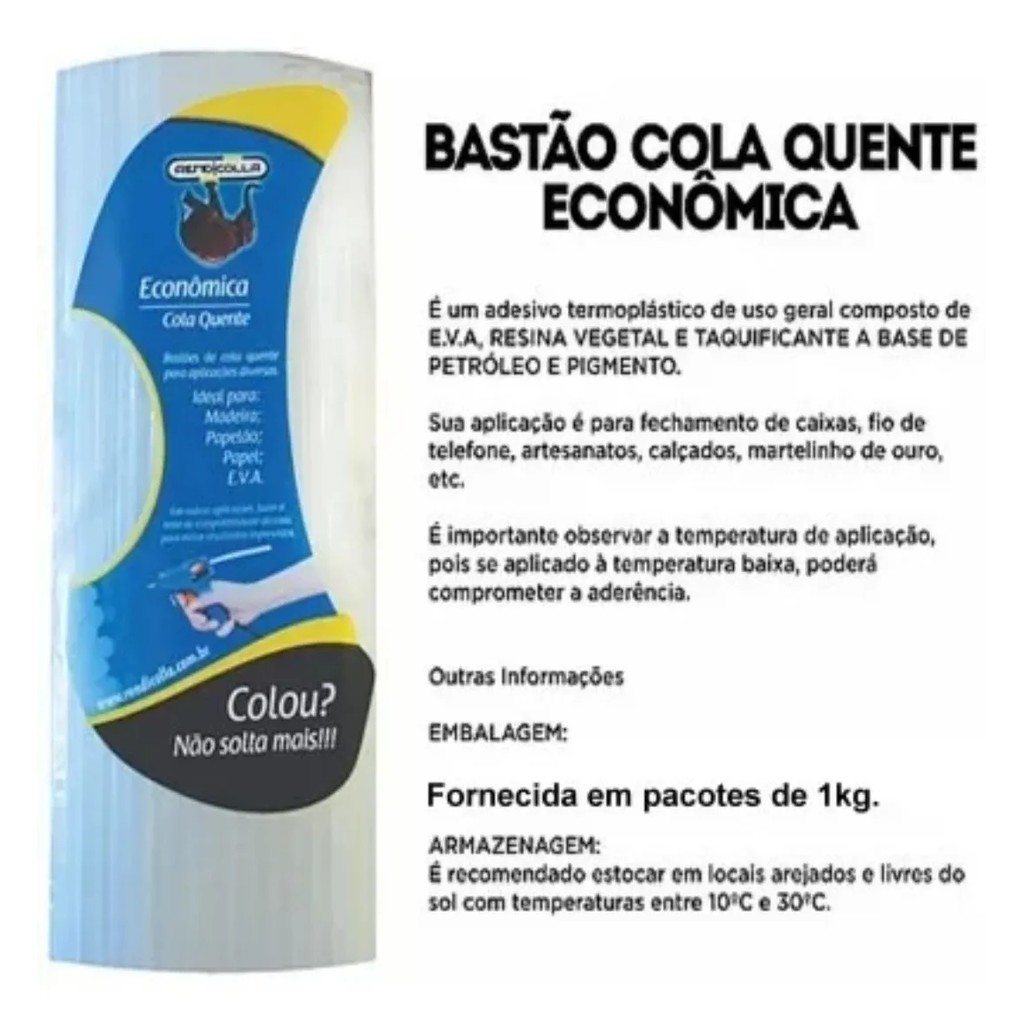 KIT 3 PCT 1kg Cola Quente Fina 7.5mm ou Grossa 11.2mm Rendicolla - total 3kg